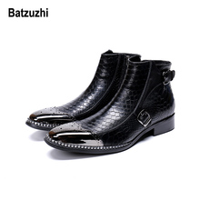 Batzuzhi Rock Western Boots Men Metal Tip Safety Ankle Leather Boots Men Party, Runway Dress Boots for Men zapatos de hombre, 12 2024 - buy cheap