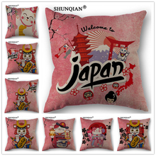 C4118 japonês gato estilo festivo fronha personalizado um lado fronhas de linho algodão 18x18 Polegada casa têxtil fronha 45x45cm 2024 - compre barato