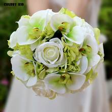 Новый Свадебный букет! Цветок из искусственного шелка Свадебный букет невесты держащий цветок букет невесты свадебные принадлежности Белый Зеленый 2024 - купить недорого