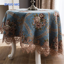 European style Tablecloth With Lace Luxury jacquard for Wedding Birthday Party Round Table Cover Desk Cloth for home decor 2024 - buy cheap