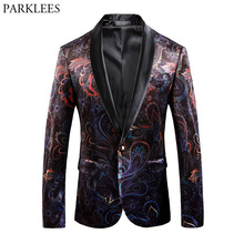 Fancy Paisley Blazer Men Luxury Print Shawl Collar Suit Jacket Men Wedding Dinner Party Stage Singer Costumes Terno Masculino 2024 - buy cheap