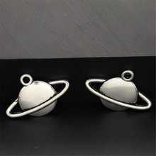 Abalorios con forma de planeta Saturn, 15 Uds., Color plateado, 2 lados, bricolaje, pulsera de Metal, collar, accesorios de joyería, A2500 2024 - compra barato