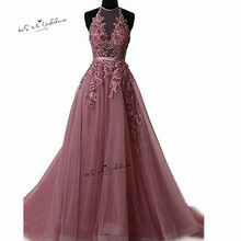 Vestidos de Gala Pink Sexy Backless Prom Dresses Long Lace Halter Plus Size Evening Gowns Formal Special Occasion Women Dress 2024 - buy cheap