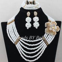 Collar de cuentas africanas blancas, conjunto de joyería de cristal, fiesta de boda nigeriana, joyería de encaje, envío gratis ABF481 2024 - compra barato
