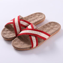 Sandalias de lino con rayas cruzadas blancas para mujer, zapatillas de Interior para el baño, Chanclas de playa al aire libre, zapatos deslizantes 2024 - compra barato