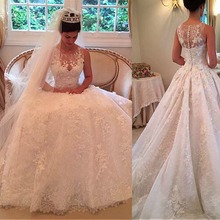 Amazing Princess Ball Gown Lace Wedding Dress Sleeveless Illusion Back with Zipper Lace Vestido De Novia Princesa Vintage 2024 - buy cheap