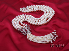 Fashion Elegant Ladies Necklace White Round Natural Freshwater Pearl Long Necklace Red Rhinestone Butterfly Jewelry Loving Gift 2024 - buy cheap