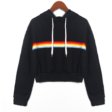 2018 Womens Long Sleeve Rainbow Patchwork Sweatshirt Casual  Hooded Striped Women Hoodies 2024 - buy cheap