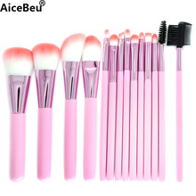 Aicebee-Juego de pinceles de maquillaje rosas, base rubor en polvo, herramientas, delineador de ojos plano, brocha de maquillaje para sombras, 14 Uds. 2024 - compra barato