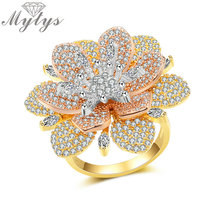 Mytys High Quality BrassFull Pave Setting Cubic Zircon Flower Ring for Women Size 7 Three Tone Gold Ring Luxury Gift R2072 2024 - buy cheap