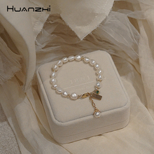HUANZHI-Cadena de eslabones de oro con perlas de agua dulce para mujer y niña, joyería de verano, Irregular, barroco, 2019 2024 - compra barato