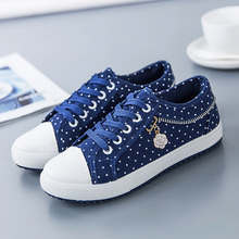 Canvas casual shoes woman 2022 new breathable solid polka dot sneakers women shoes zipper lace-up women sneakers plus size 2024 - buy cheap