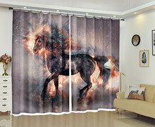 Cortina black fire horse 3d de luxo, cortina blackout de janela para sala, quarto das crianças, cortina customizada com fronha 2024 - compre barato