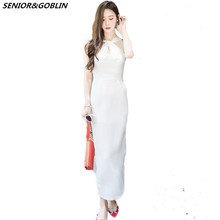 Женское длинное платье без рукавов, Элегантное Белое Облегающее Платье с лямкой на шее, лето 2019 2024 - купить недорого