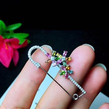 Dress Brooch natural tourmaline Sterling Silver women's beautiful gift Necklace 2024 - buy cheap