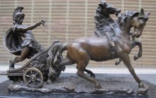 YM  316   Fine ART Sculpture Bronze Marble Roman Empire elite warrior Horse cart Statue 2024 - buy cheap