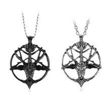 HOOH Fashion Retro Pentagram Pan God Skull Goat Head Pendant Necklace Luck Satanism Occult Metal Vintage Star Necklace 2024 - buy cheap