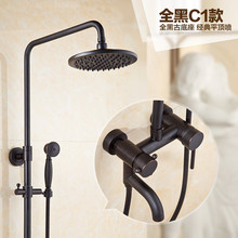 Shower Faucets Black Brass Wall Mounted Bathtub Faucet 8" Round Rain Shower Head Hand Bathroom Mixer Valve Rainfall Sets SY-010R 2024 - buy cheap