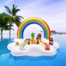 Anel inflável de praia para festa em piscina, desfrutar de festa em família, estilo arco-íris, vinho, cola, cerveja, amortecedor de bebida, gelo e água 2024 - compre barato