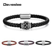 Black Brown Leather Bracelet for Men Women Wristband Magnet Clasp 8.5inch Stainless Steel Skull Cross Charm Bracelets LDLBM37 2024 - buy cheap