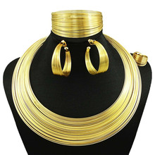 African Multilayer Chain Jewelry Sets For Women Copper Gold Color Round Necklace Earring Wedding Bridal 2024 - buy cheap