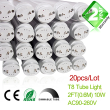 Free Shipping Dimmable 20pcs/Lot 2ft T8 LED Fluorescent Tube Light 600mm 10W 900LM CE & RoSH 2 Year Warranty SMD2835 Epistar 2024 - buy cheap