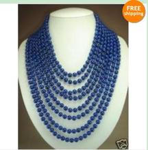 ¡Clásico! 8 filas encantadoras de 6mm de lapislázuli azul, cuentas, collar, pendientes, joyería de moda para mujer, Envío Gratis 2024 - compra barato