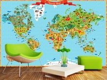 Custom papel de parede infantil,Landmarks world map,3D cartoon mural for living room children's room park wallpaper 2024 - buy cheap