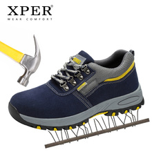 XPER marca de seguridad de cuero de los hombres zapatos de punta de acero de trabajo zapatos casuales zapatos de hombre antideslizante seguro laboral Zapatos Zapatillas de deporte negro calzado # XP034 2024 - compra barato