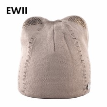 Cute winter cap with ears cat hat for women beanies skullies women knitted wool caps girl rhinestone beanie hats bonnet femme 2024 - buy cheap