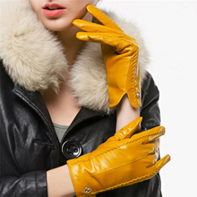 Fashion Elegant Women Genuine Leather Gloves High Quality Autumn Nappa Sheepskin Plus Velvet Female Driving Gloves Free Shipping 2024 - buy cheap