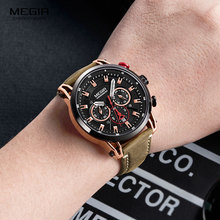 Megir Men's Chronograph Quartz Watches Leather Strap Clock Sportz Army Wristwatch for Man Relogios Masculino 2085 Rose Black 2024 - buy cheap