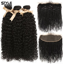 Styleicon Kinky Curly Bundle with Frontal Peruvian Hair Bundles with Frontal 13x4 Curly Wave Non-Remy Hair Bundles with Closure 2024 - buy cheap