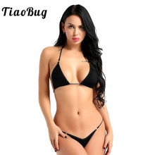 TiaoBug-Conjunto de lencería Sexy con cuello Halter para mujer, Mini Micro Bikini, sujetador, Tops con Tanga, ropa interior de Tanga, traje de baño, ropa de playa 2024 - compra barato