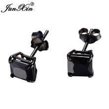 JUNXIN New Lover's Black Gold Earring Round Geometric Design Silver Color Fashion Black Earrings Studs For Men And Women 2024 - buy cheap