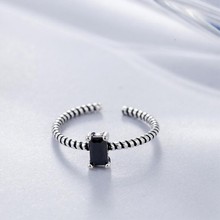 New Fashion Silver Plated Jewelry Not Allergic Female Simple Geometric Square Black Crystal Temperament Opening Rings R037 2024 - buy cheap