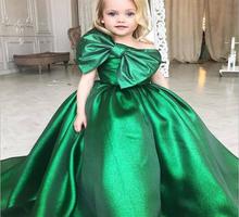 Vestido esmeralda verde para meninas, vestidos de baile para meninas, sem ombros, flor, laço grande, primeira comunhão, 2021 2024 - compre barato