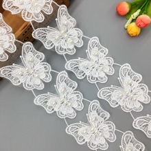 2 Yard Vintage White Butterfly Pearl Beaded Lace  Trim Fabric Ribbon Embroidered Dantel Applique Sewing Craft Wedding Dress 2024 - buy cheap