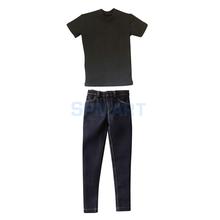 1/6 Scale Mens Black Short T-Shirt & Denim Jeans Outfit Clothes for 12'' Male Action Figure Dolls 2024 - buy cheap