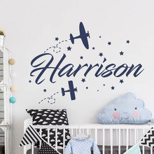 Personalized Name Catoon Airplane Star Wall Sticker Vinyl Home Decor Nursery Boys Room Decals Custom Name Interior Murals NR46 2024 - buy cheap