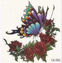 Новые большие 3D татуировки, бабочки, розы, красные, зеленые, синие, красочные водонепроницаемые Временные татуировки, наклейки, боди-арт, 2 шт. 2024 - купить недорого