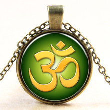 OM Namaste Yoga Fashion Pendant Necklace Glass Cabochon Vintage Bronze Accessories Statement Chain Necklace for Women Jewelry 2024 - buy cheap