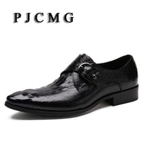 Pjmicrofone de couro legítimo masculino, com fivela ponta fina padrão de crocodilo, moda primavera/outono, sapatos para homens 2024 - compre barato