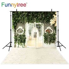 Funnytree photo background photocall white glass door pure wood floor leaves plant wall damask outdoor fond studio photophone 2024 - buy cheap