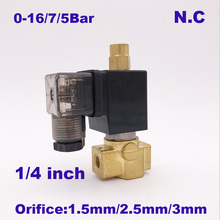 GOGO-Válvula Solenoide de enchufe de 3/2 vías, accesorio de latón de acción directa normalmente cerrado, 1/4 ", BSP 220V AC 1,5mm/2,5mm/3mm, válvula de sellado NBR 2024 - compra barato