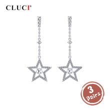 CLUCI 3 pair Silver 925 Star Drop Earrings for Women Anniversary 925 Sterling Silver Pearl Mounting Earrings Jewelry SE106SB 2024 - buy cheap