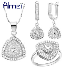 Almei Elegante Austrain Cristal Colar & Pingente de Prata CZ Zircão Conjuntos de Jóias de Moda Presente do Dia Dos Namorados T133 2024 - compre barato