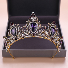 Vintage Deep Purple Crystal Crown For Women Queen Princess Rhinestones Diadems Bridal Tiaras Crowns Wedding Hair Accessories 2024 - buy cheap