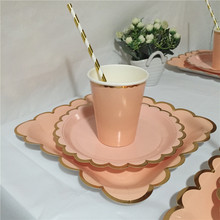 24 комплекта Румяна розовые бумажные тарелки и стаканы, салфетки соломинки, набор бумажной посуды на новый год, Свадебные вечерние принадлежности для душа 2024 - купить недорого