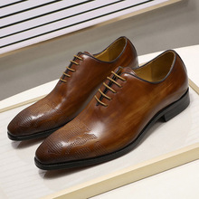 Мужская модельная обувь с ручной росписью, коричневая деловая официальная оксфордская обувь из натуральной кожи, на шнуровке, осень 2019 2024 - купить недорого